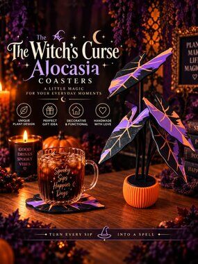 Halloween Alocasia Coaster Set with Planter